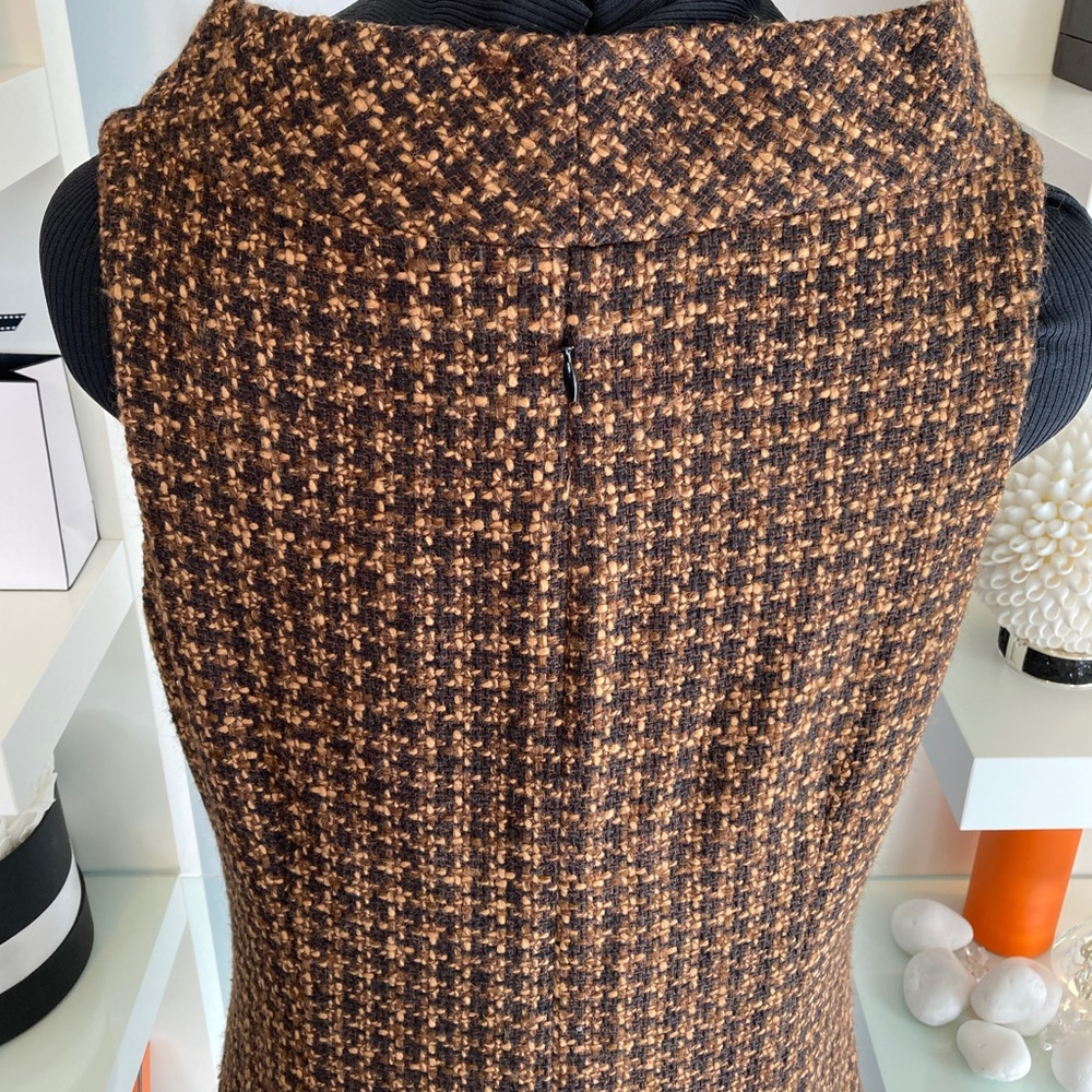 Sleeveless Brown Tweed Midi Dress - Picture 9 of 14